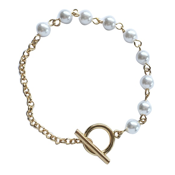 Half Baroque Pearl Half Gold Chain Bracelet,OT Clasp Bracelet, Toggle Clasp - Picture 9 of 9